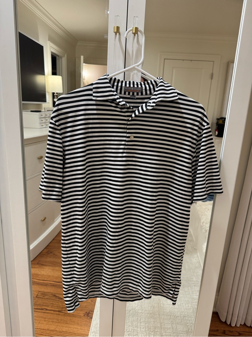 Peter Millar Summer Comfort Black & White Striped Golf Polo Men’s Size Small